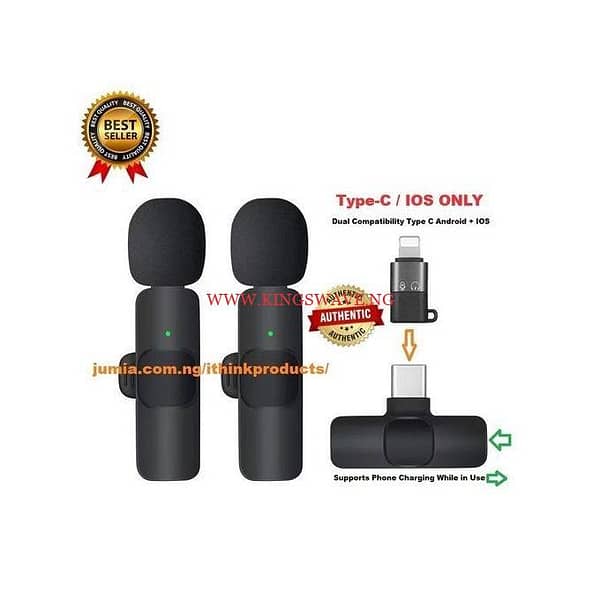 Dual Wireless Lapel Microphone Lavalier Mic TYPE-C Android Phones IPhone + IOS Adapter - Image 2