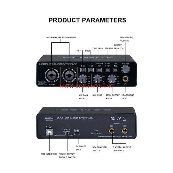 BOMGE U202 USB Audio Interface With Mic Preamplifier XLR/TSR/TS Ports,48V,32-Bit/192kHz Resolution For Computer - Image 2