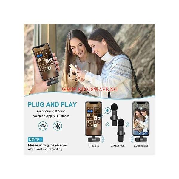 Dual Wireless Lapel Microphone Lavalier Mic TYPE-C Android Phones IPhone + IOS Adapter - Image 3