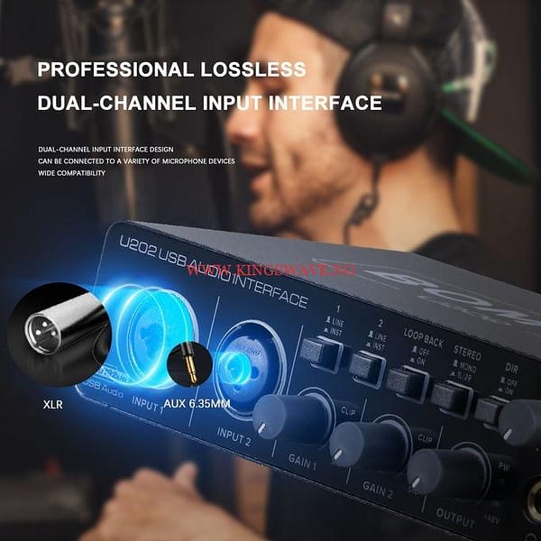 BOMGE U202 USB Audio Interface With Mic Preamplifier XLR/TSR/TS Ports,48V,32-Bit/192kHz Resolution For Computer - Image 4