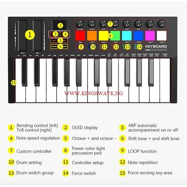 25 Key MIDI Keyboard Controller Electronic Audio Intelligent - Image 6